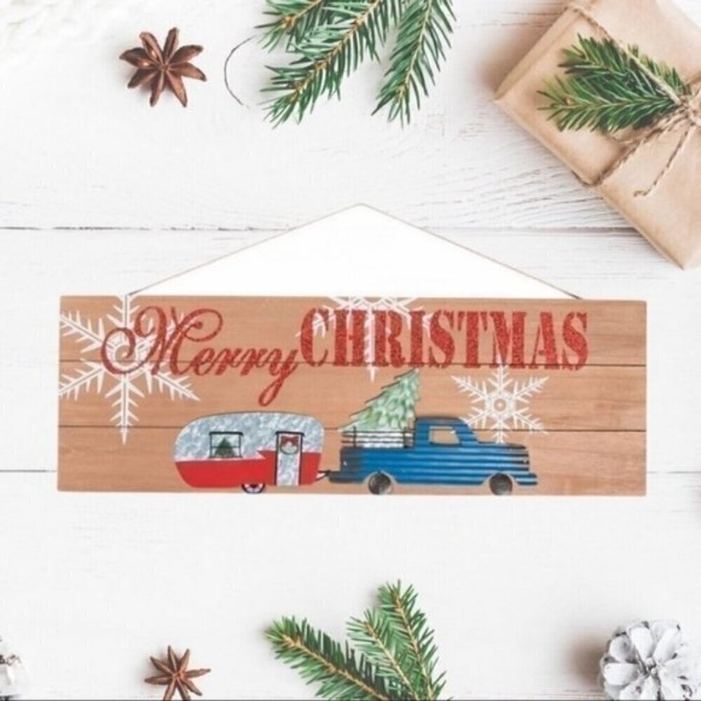 Merry Christmas Truck & Camper Wooden Sign